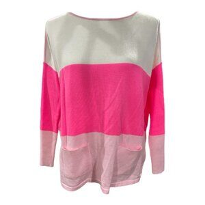 Lilly Pulitzer Colorblock Pink & White Sweater — XXS — Tassel Hem + Front Pocket